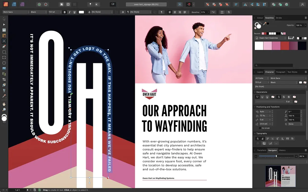 Affinity Publisher — tour 1 affinity: workspace view