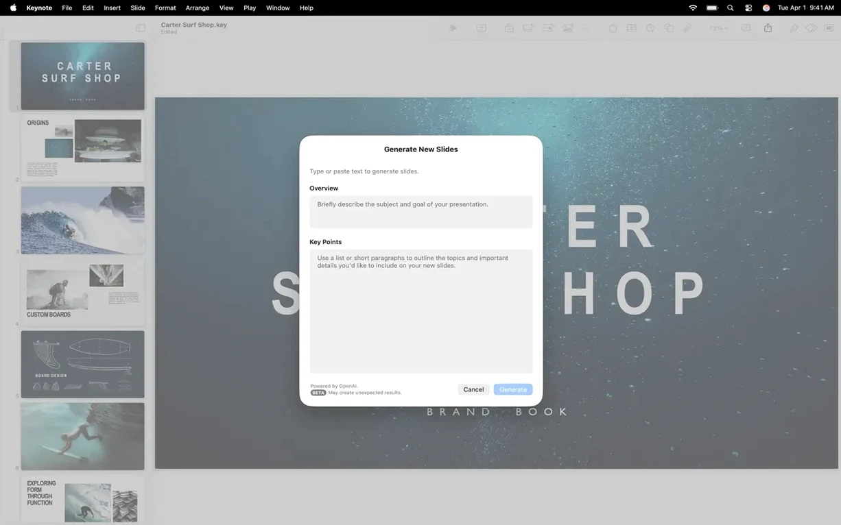 Apple Keynote — tour 3 Apple Keynote toolbar view 3
