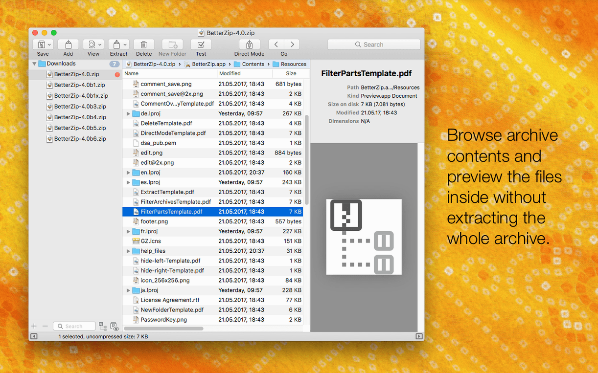 BetterZip image 1 of 4 betterzip for mac: workspace view
