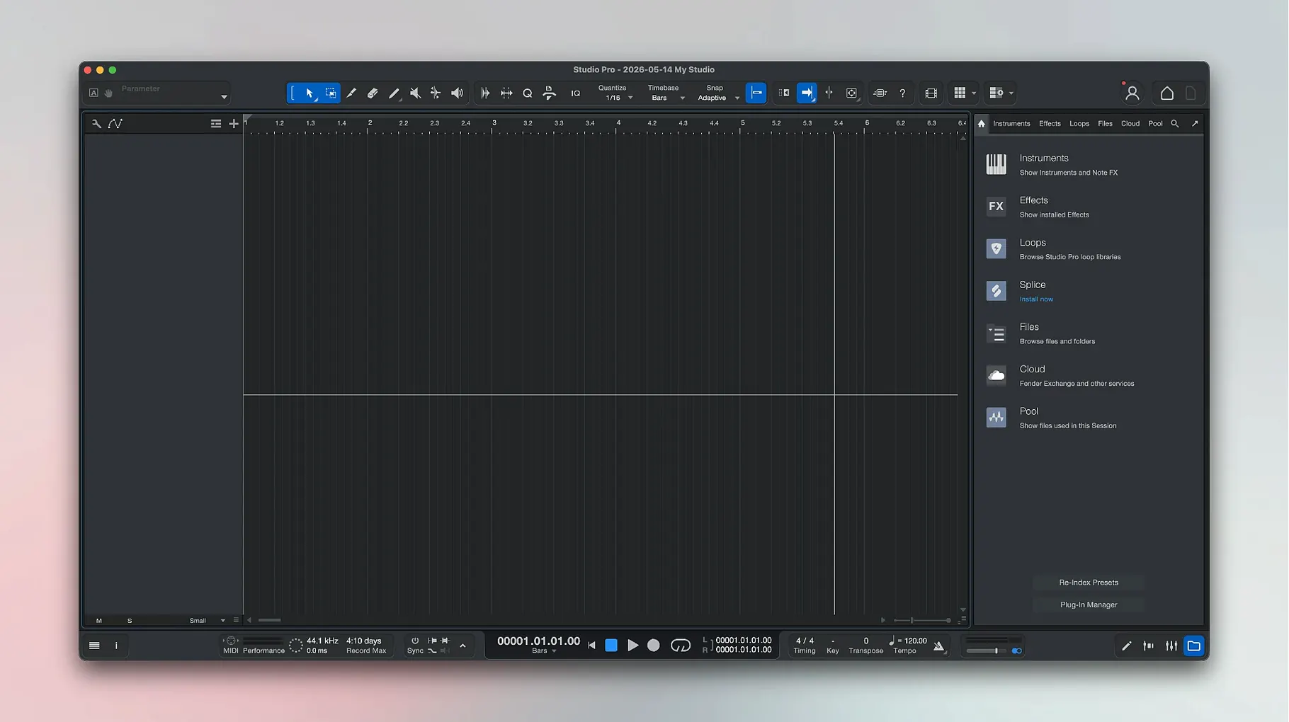 Fender Studio Pro toolbar view 2