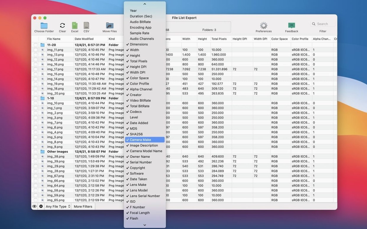Screen 3 of File List Export
