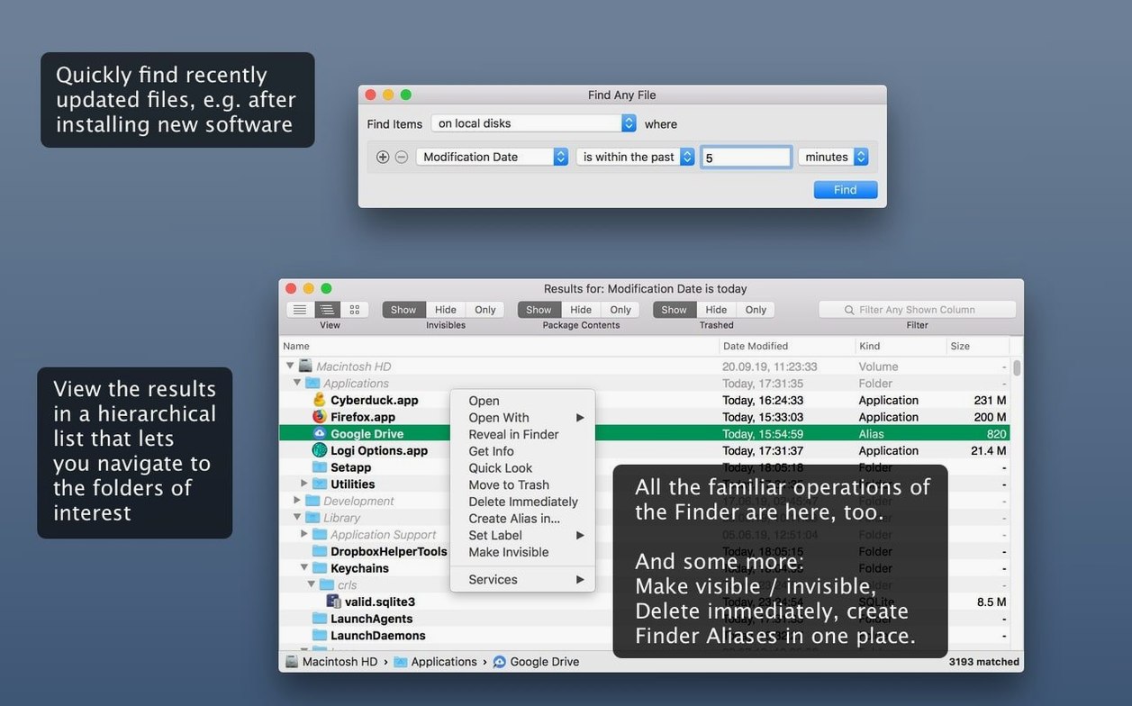 Find Any File — tour 2 Find Any File toolbar view 2