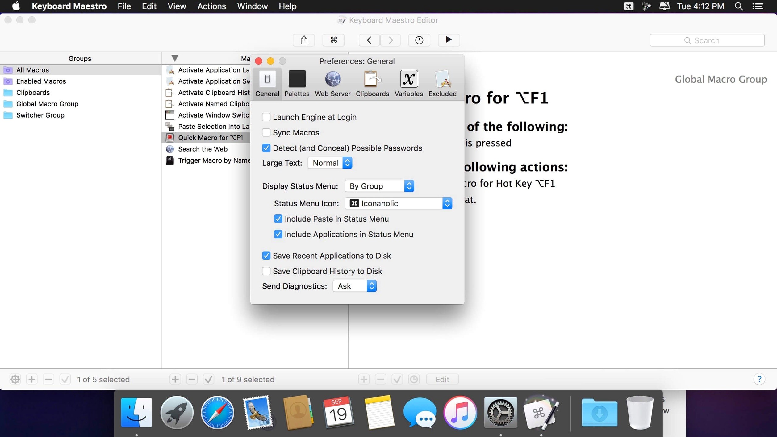 Keyboard Maestro — tour 2 Keyboard Maestro toolbar view 2