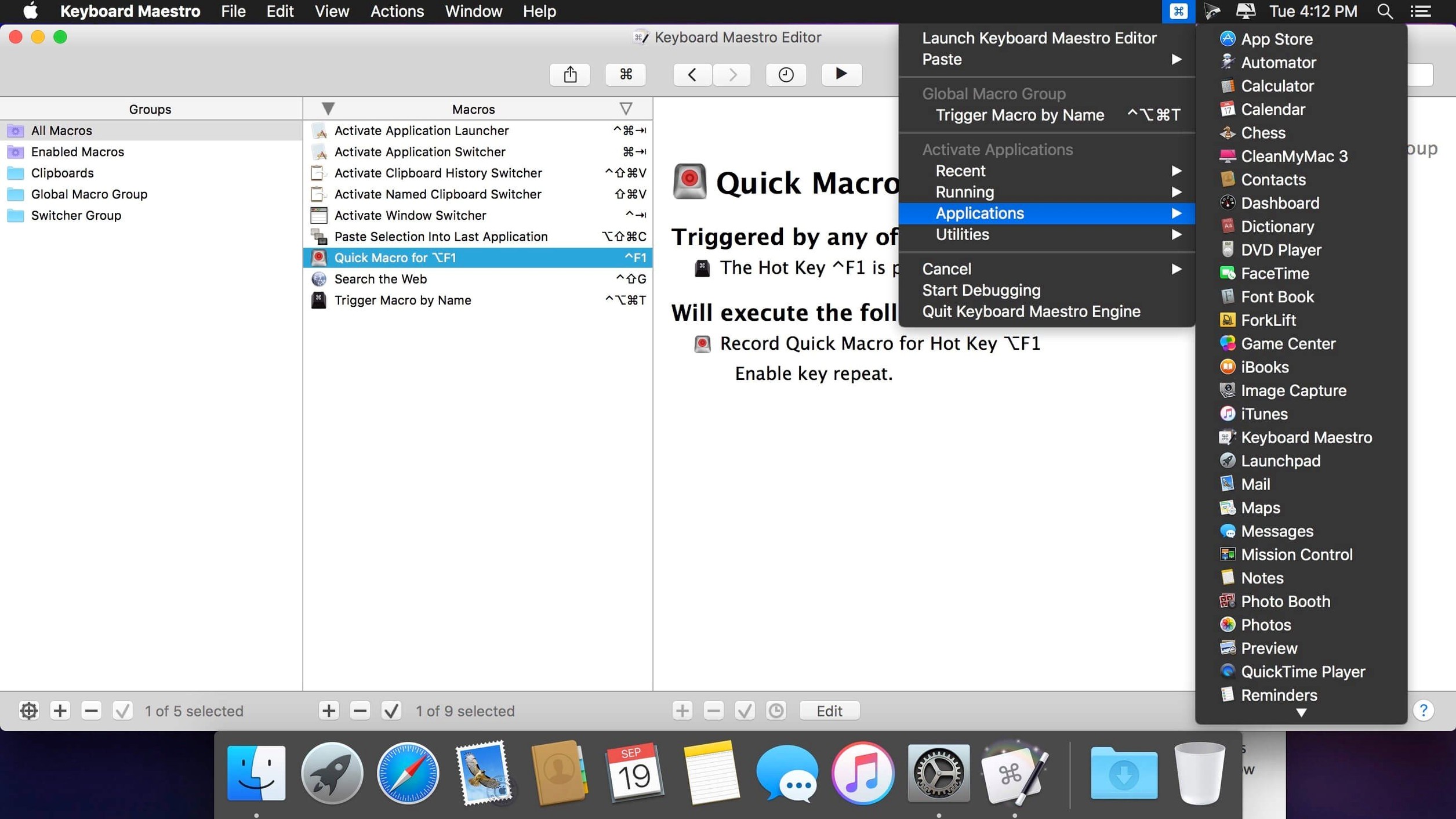 Keyboard Maestro — tour 3 Keyboard Maestro toolbar view 3