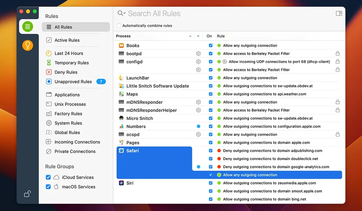 Little Snitch — tour 2 Little Snitch toolbar view 2