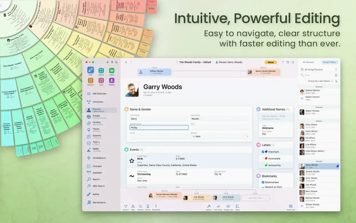 MacFamilyTree — tour 2 MacFamilyTree toolbar view 2