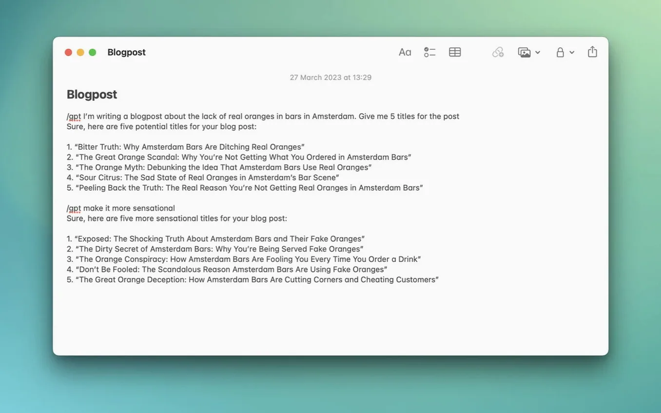 MacGPT toolbar view 2