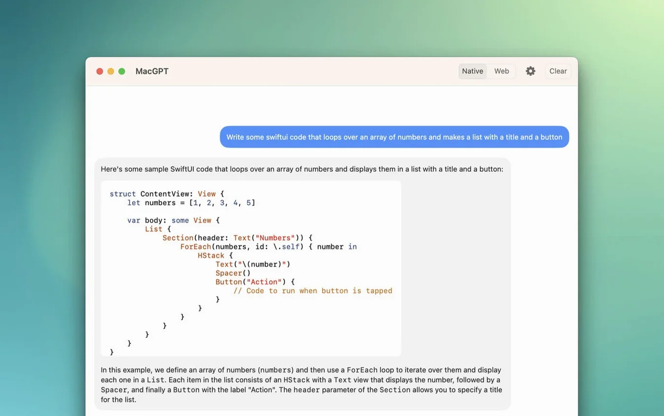 MacGPT toolbar view 4