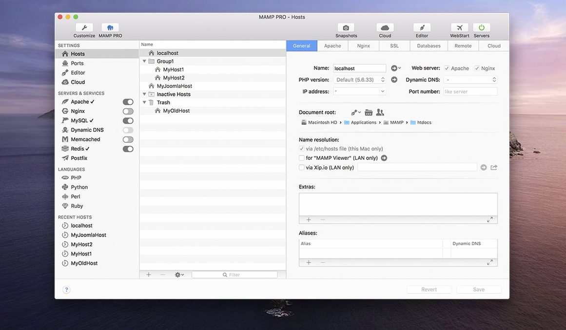 mamp pro 6: workspace view