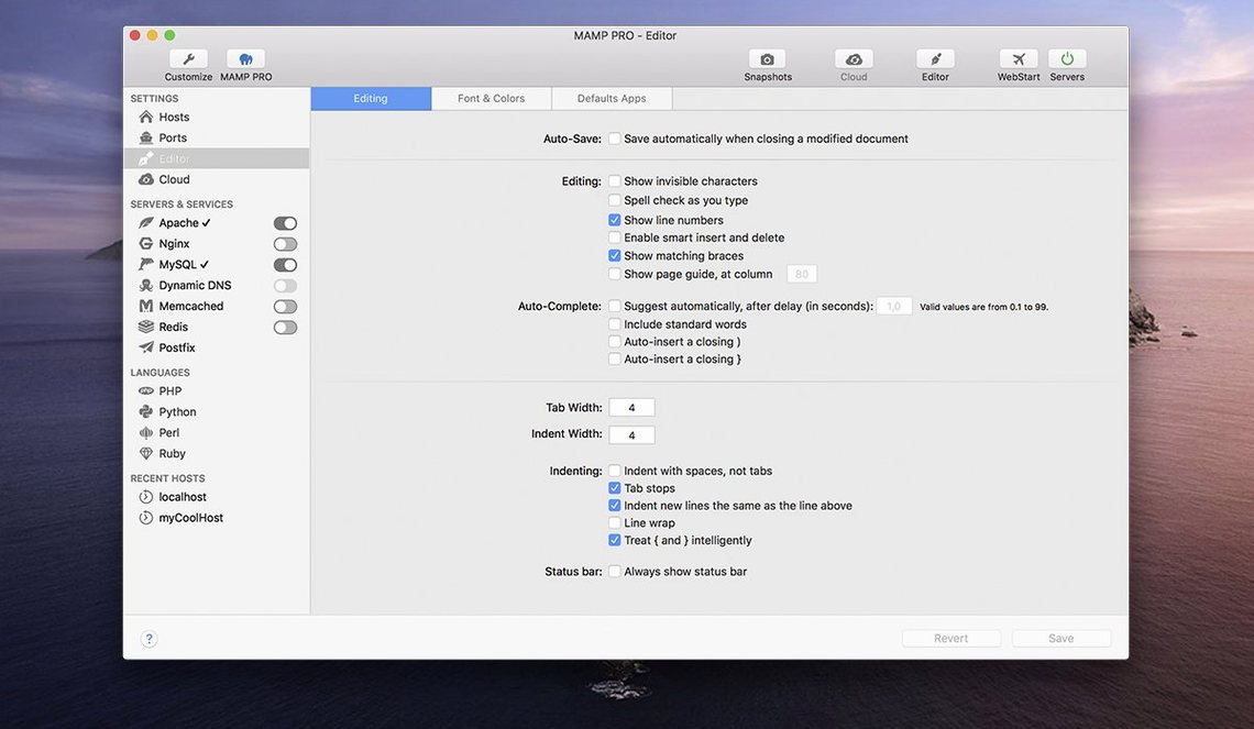 MAMP PRO toolbar view 3