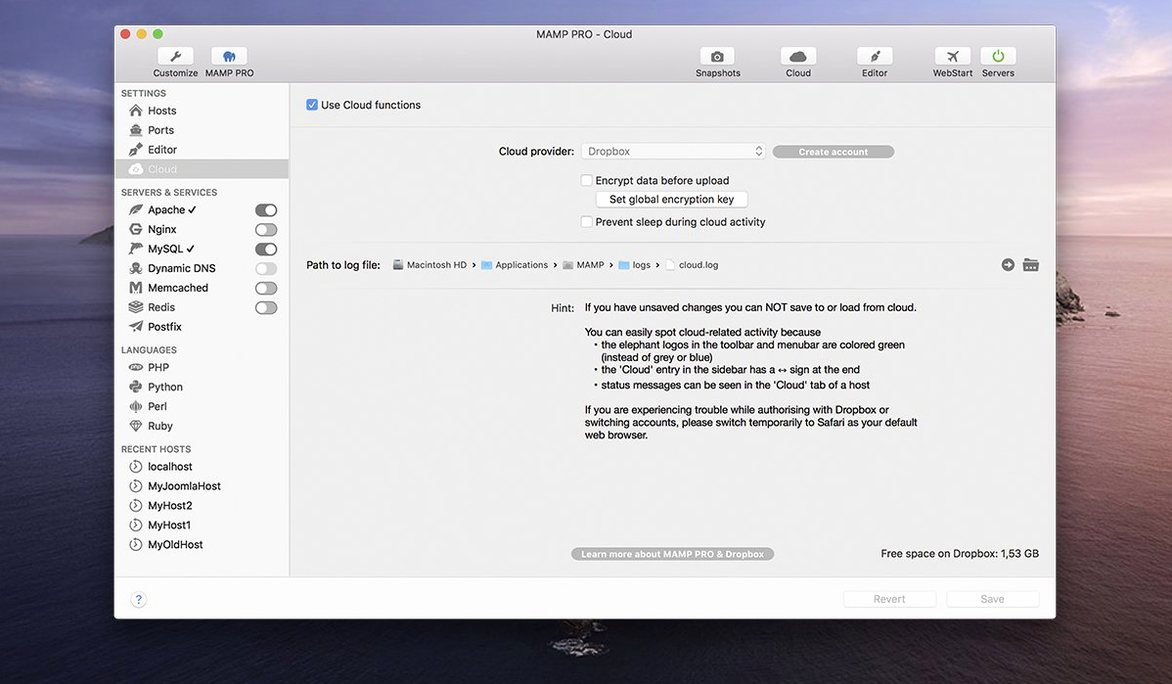 MAMP PRO toolbar view 4
