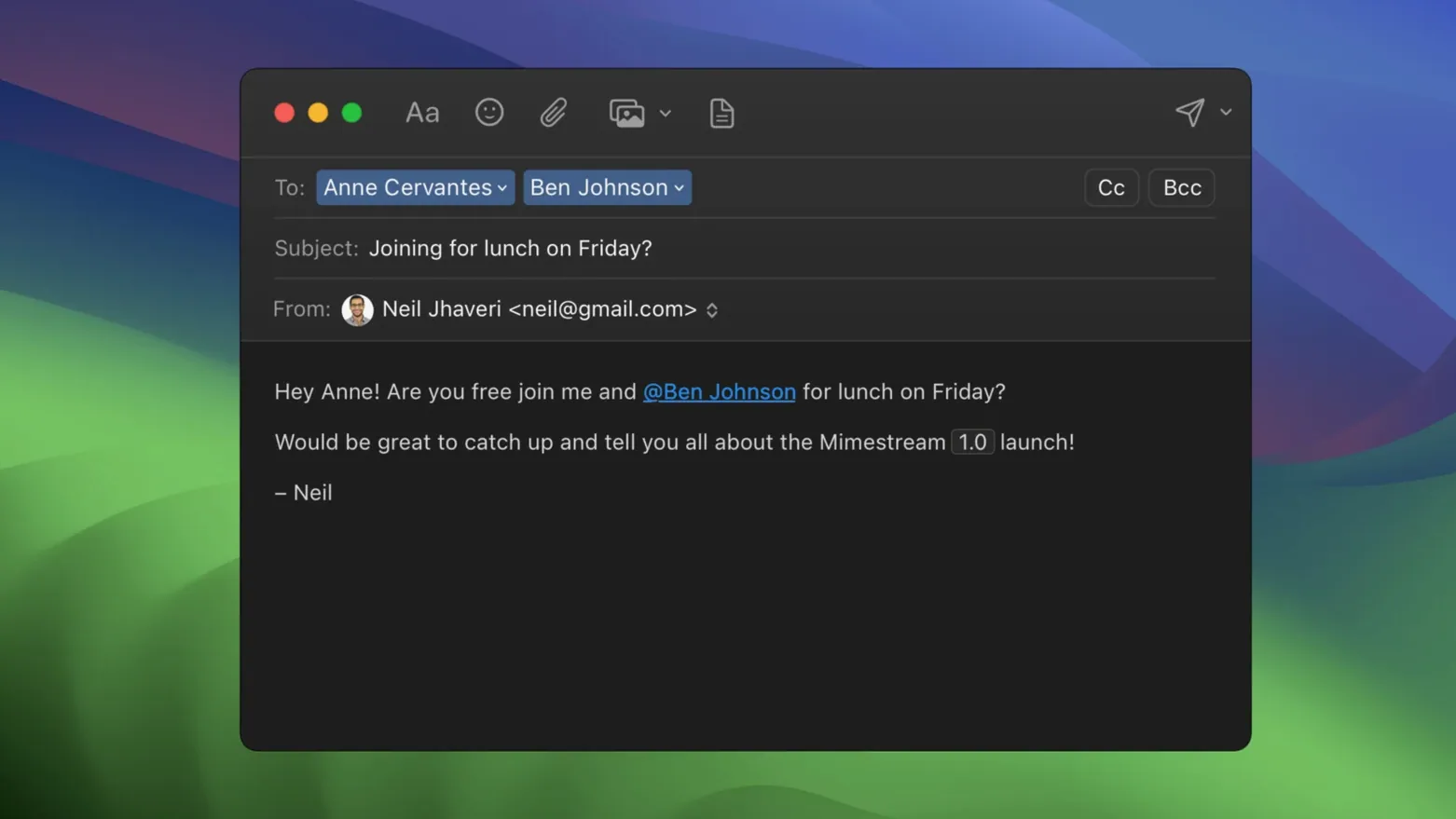 Mimestream — tour 2 Mimestream toolbar view 2
