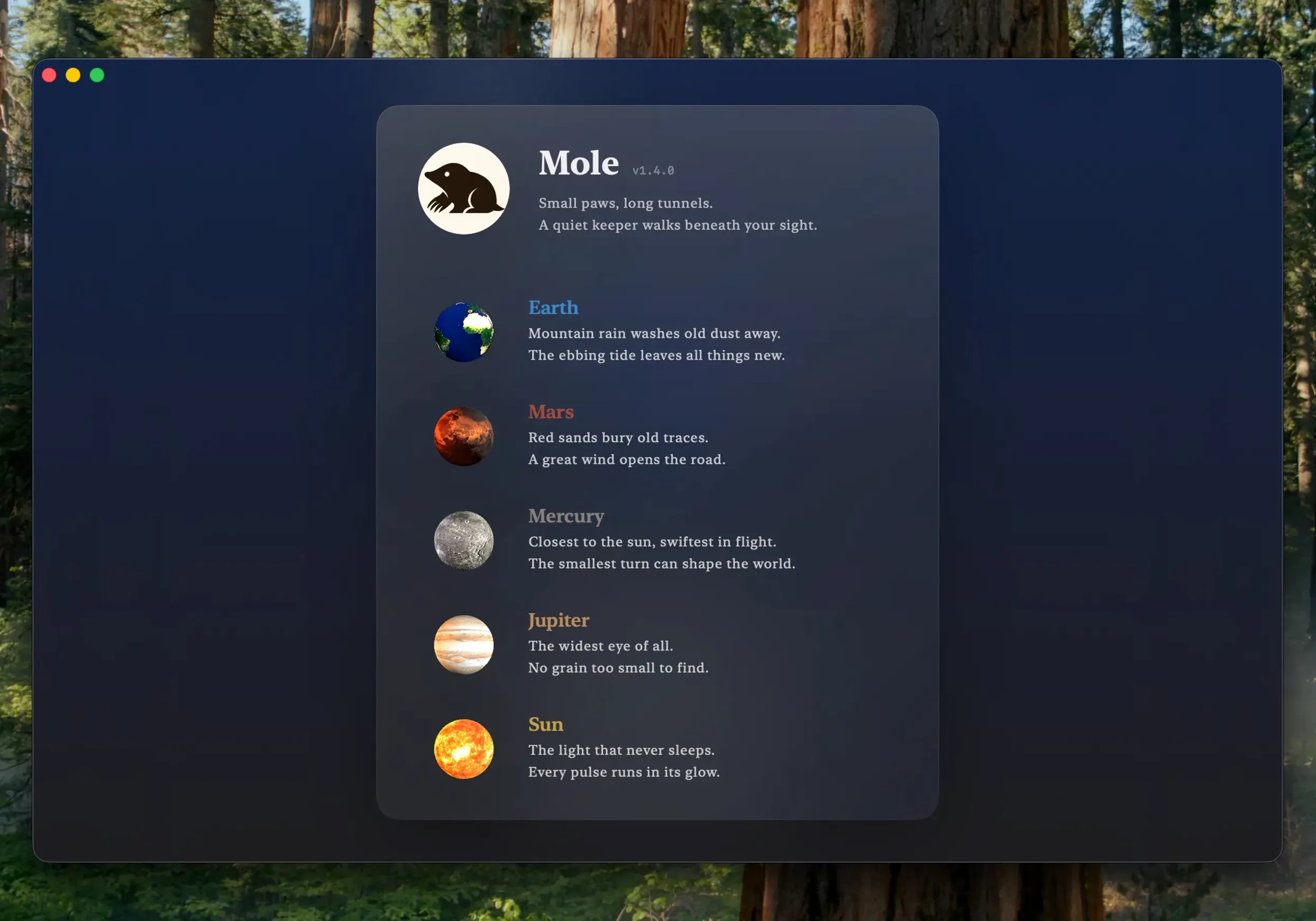 Mole — tour 6 Mole toolbar view 6