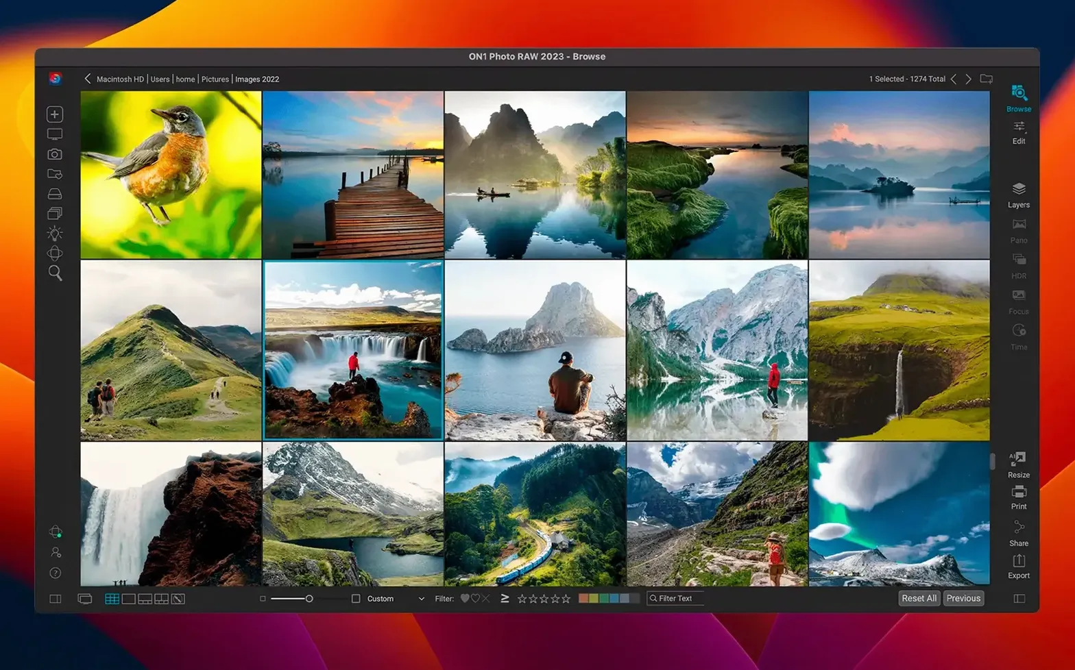 ON1 Photo RAW toolbar view 2