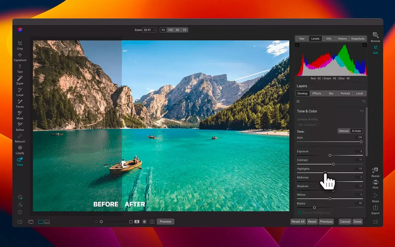 ON1 Photo RAW toolbar view 3