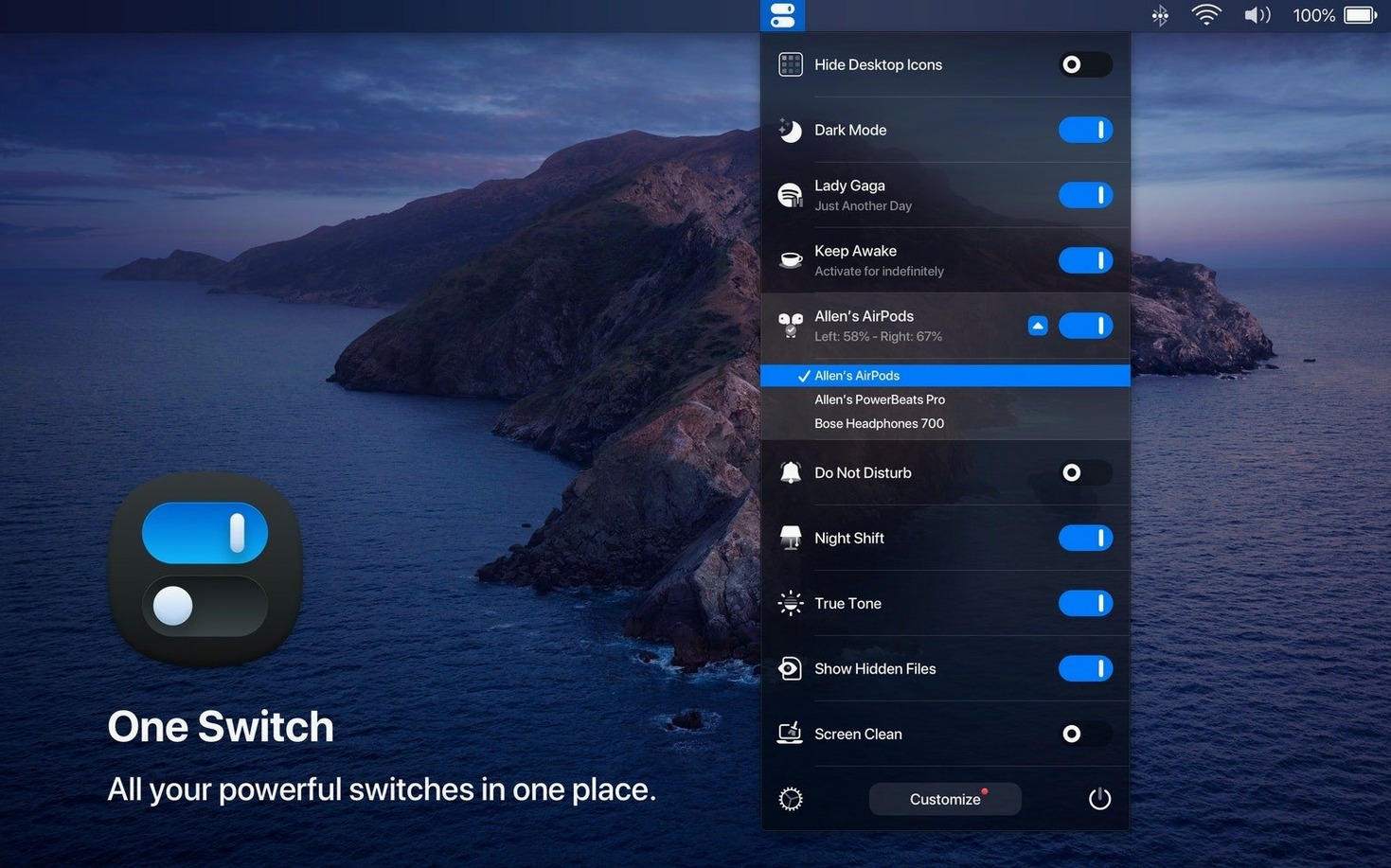One Switch — tour 1 position rotary switch: workspace view