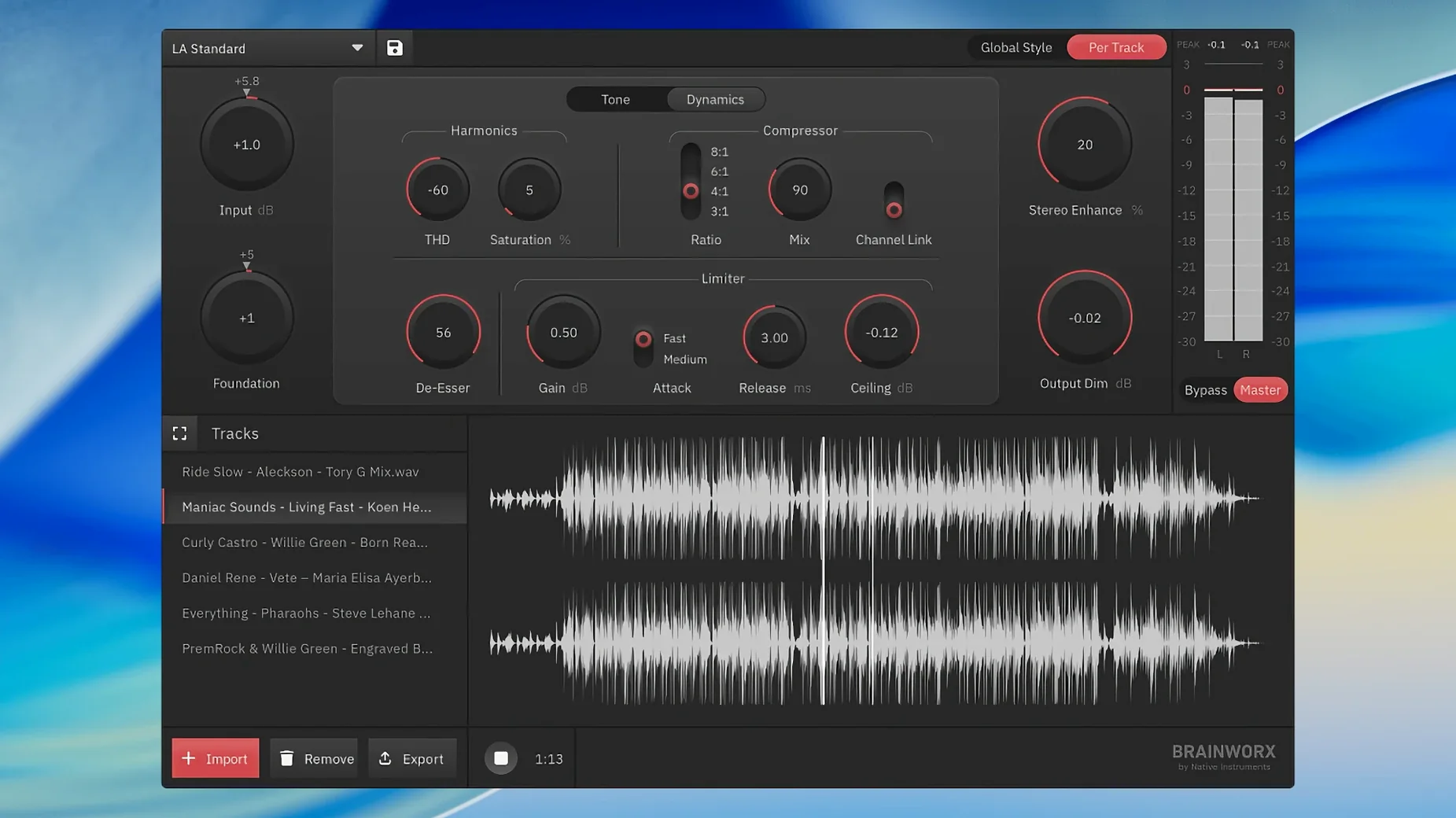 821 sound mastering: workspace view