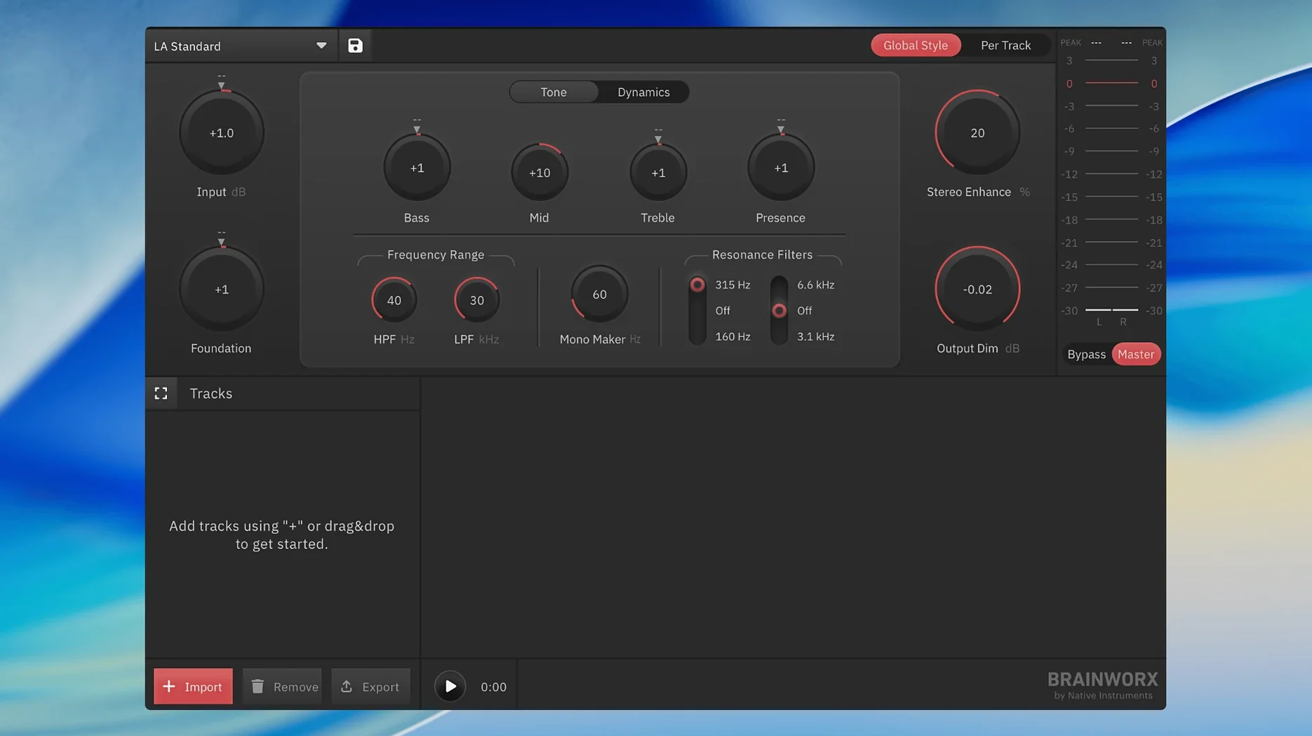 Plugin Alliance Brainworx bx_mastering studio toolbar view 2