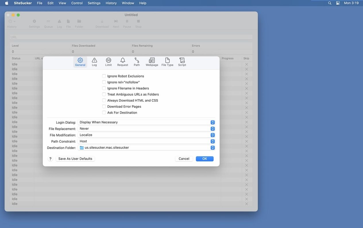 Screen 2 of SiteSucker Pro