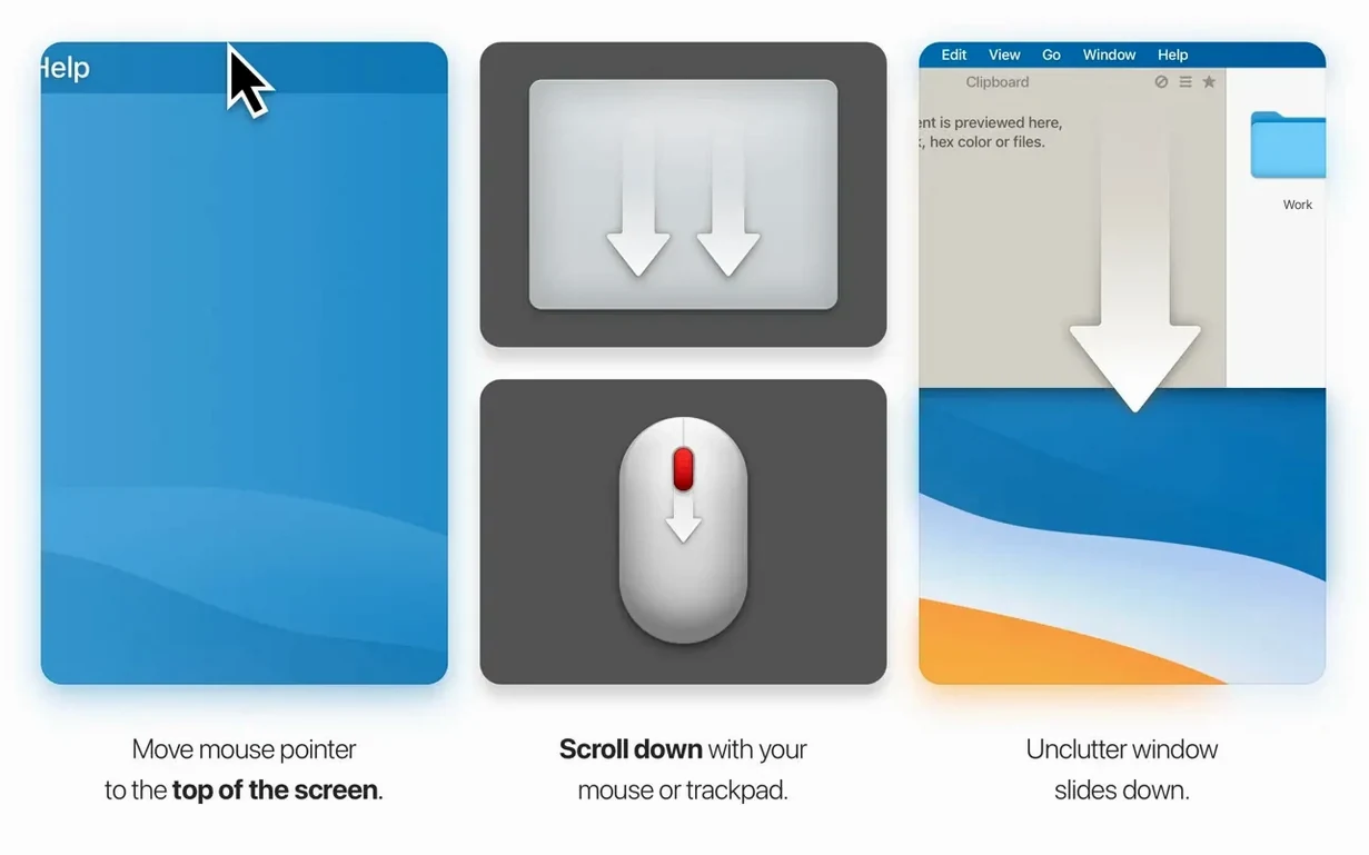 Unclutter — tour 2 Unclutter toolbar view 2