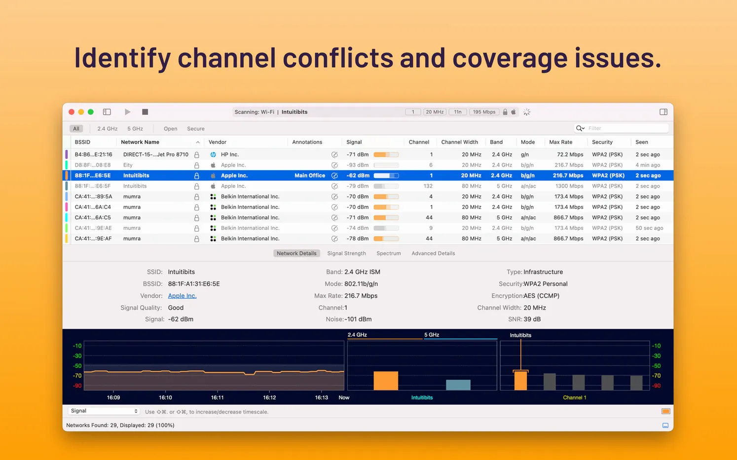 WiFi Explorer Pro 3 — tour 2 WiFi Explorer Pro 3 toolbar view 2