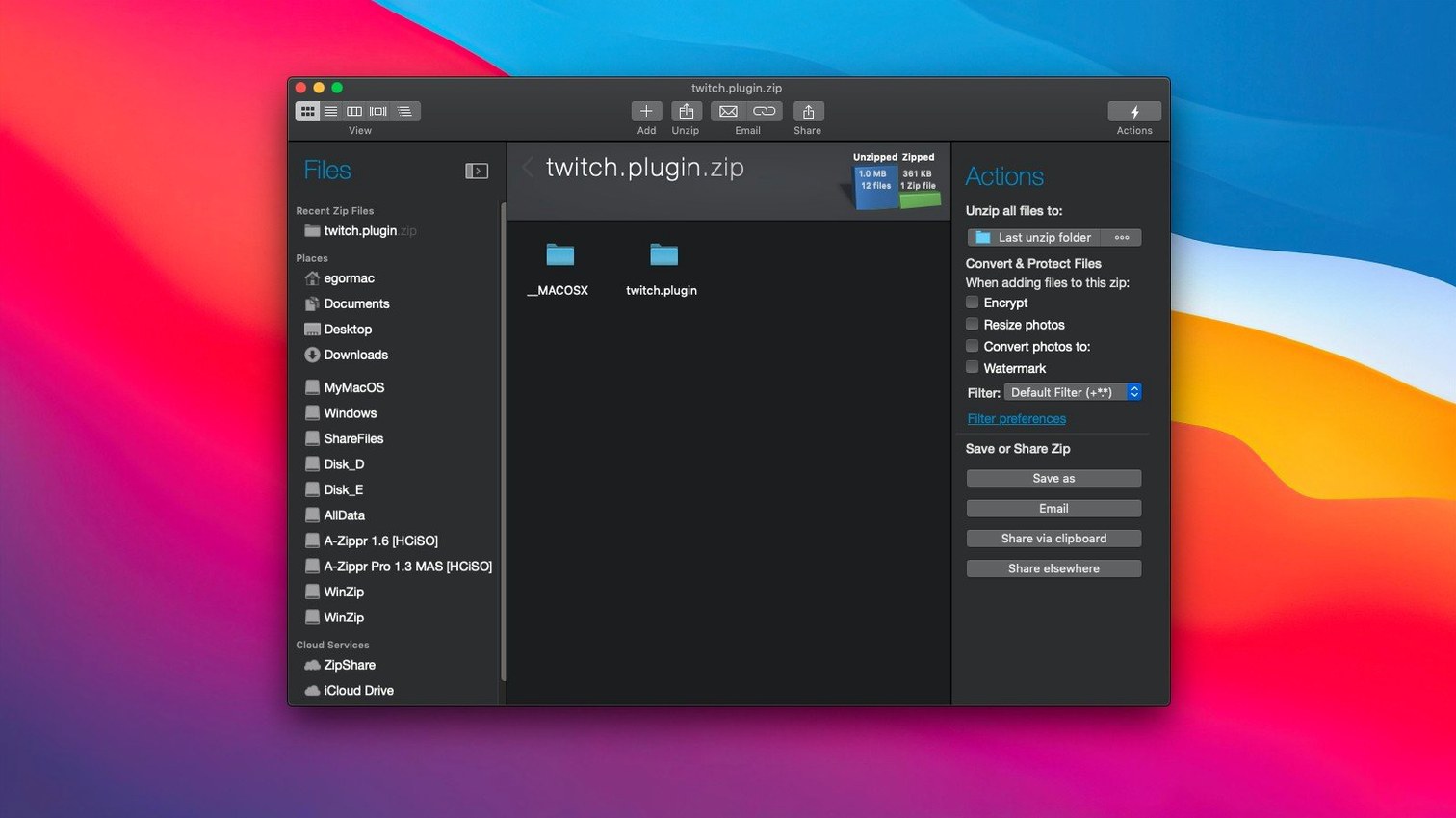 WinZip Mac Pro — tour 2 WinZip Mac Pro toolbar view 2