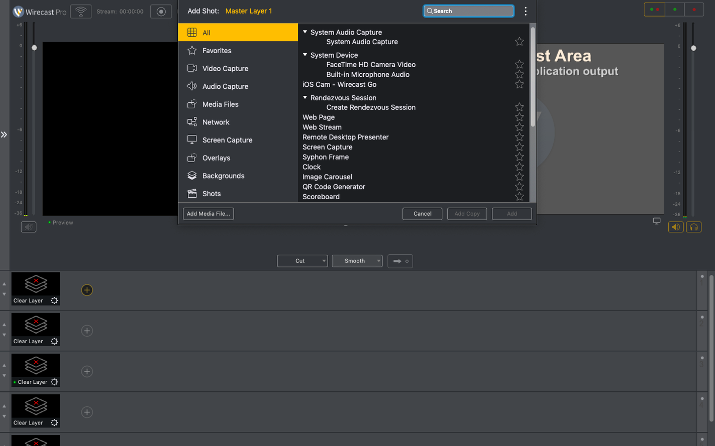 Wirecast Pro — tour 2 Wirecast Pro toolbar view 2